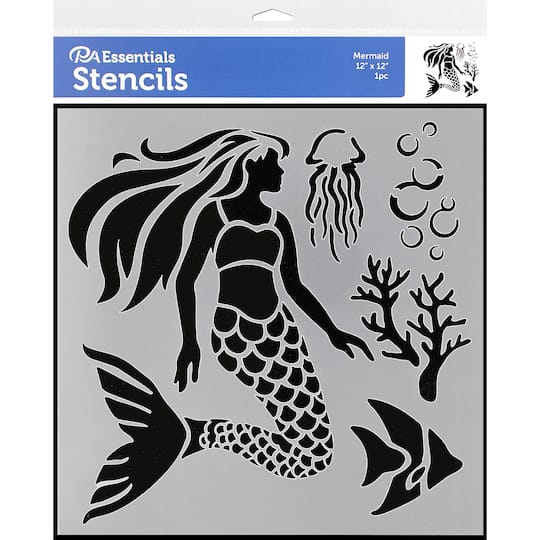 PA Essentials Mermaid Stencil, 12&#x22; x 12&#x22;